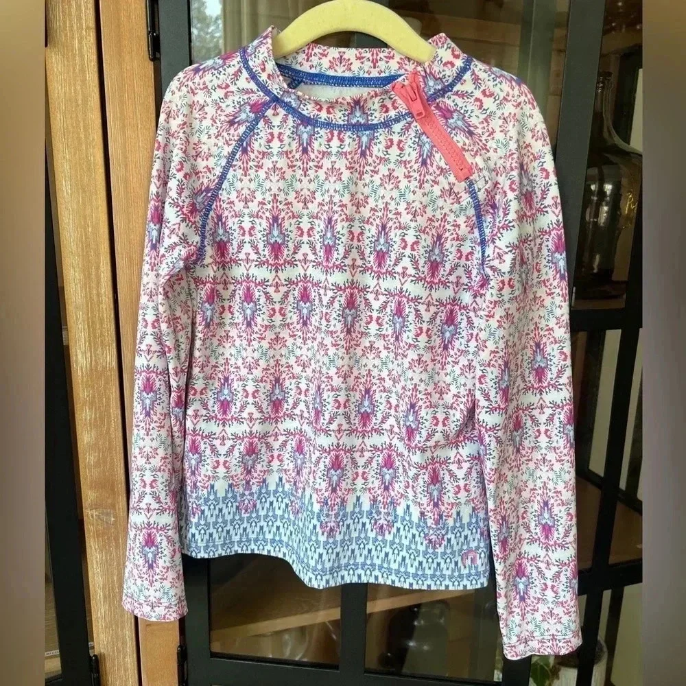 Cabana life rashguard swimsuit top girls long sleeve block print